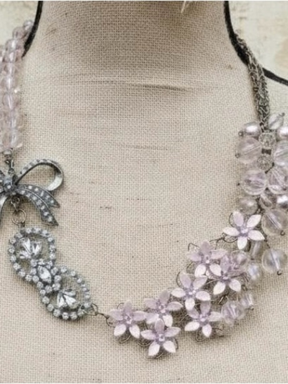 Delicate Pink Floral Crystal Statement Necklace
